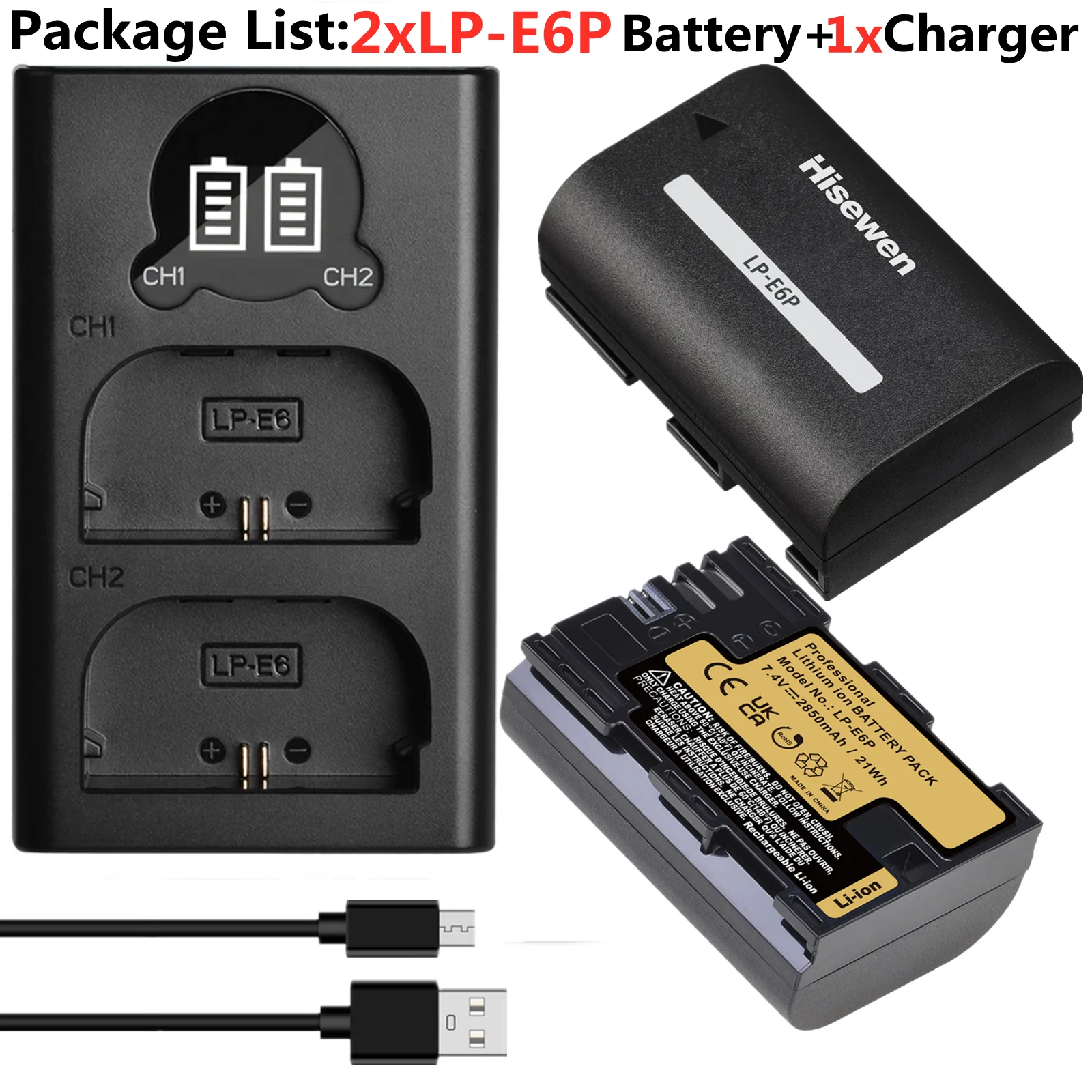 4X2850mAh LP-E6P LP E6P バッテリー Canon EOS R5 マーク II 5D