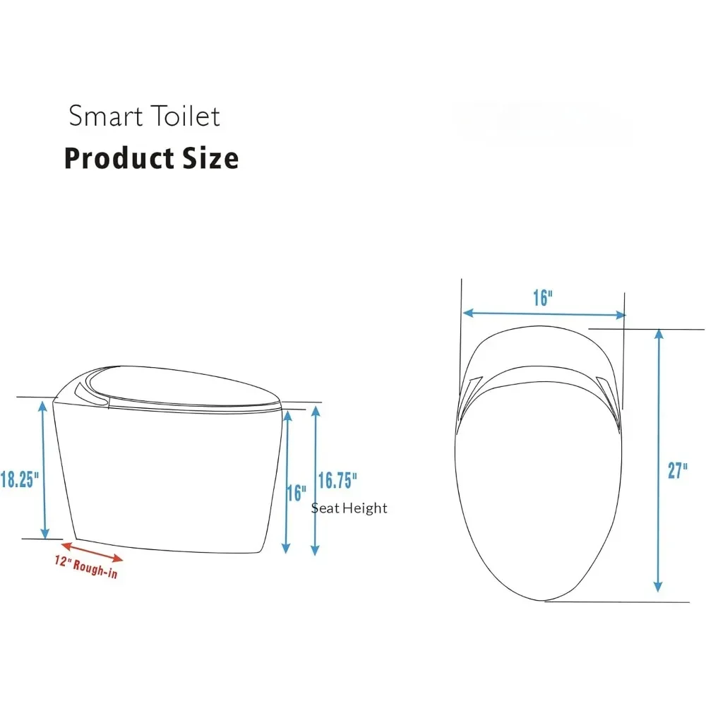 Smart Toilet with Adjusted Heated Seat，Auto Open Auto Flush，Warm Water and Dryer, Night Light, Side Buttons，Smart Toilet 6