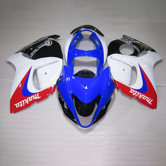 Conjunto de carenagem personalizada para suzuki hayabusa gsx1300r gsxr 2008 a 2015, conjunto de carenagens personalizadas, carroceria nas cores branca e azul, gsxr 1300, gsxr1300 08-15 1