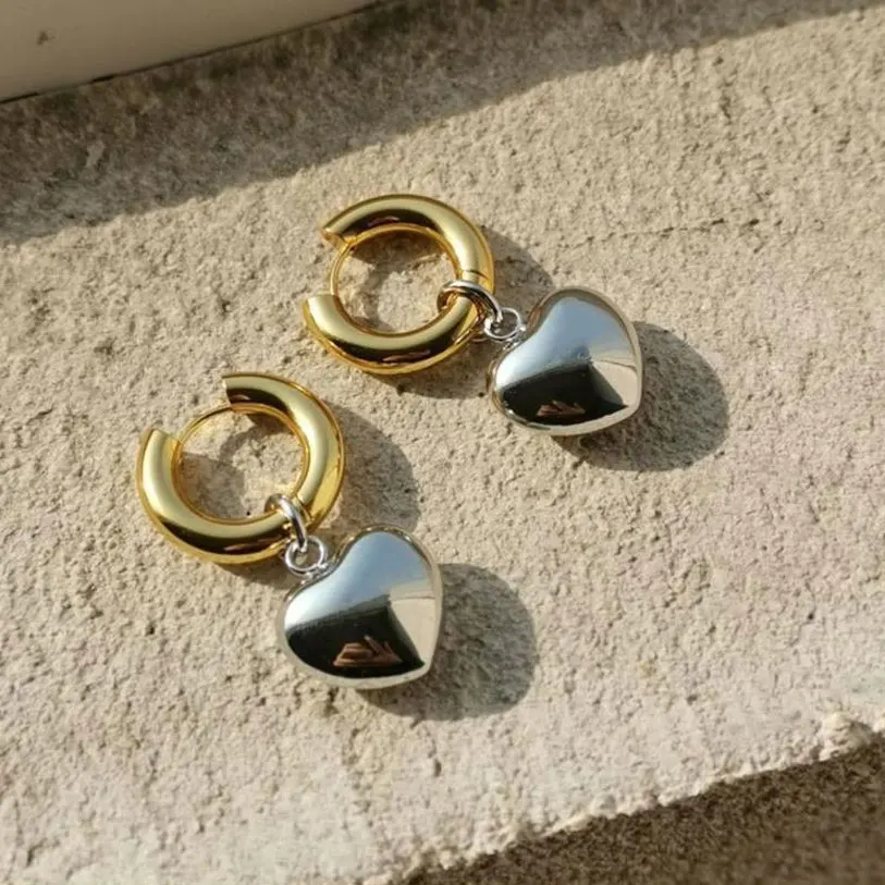 Hoop Earrings Statement Minimalist Gold Silver Color Mixed Solid Heart Pendant Hoop Earrings Street Style Korean Fashion Jewelry Gift