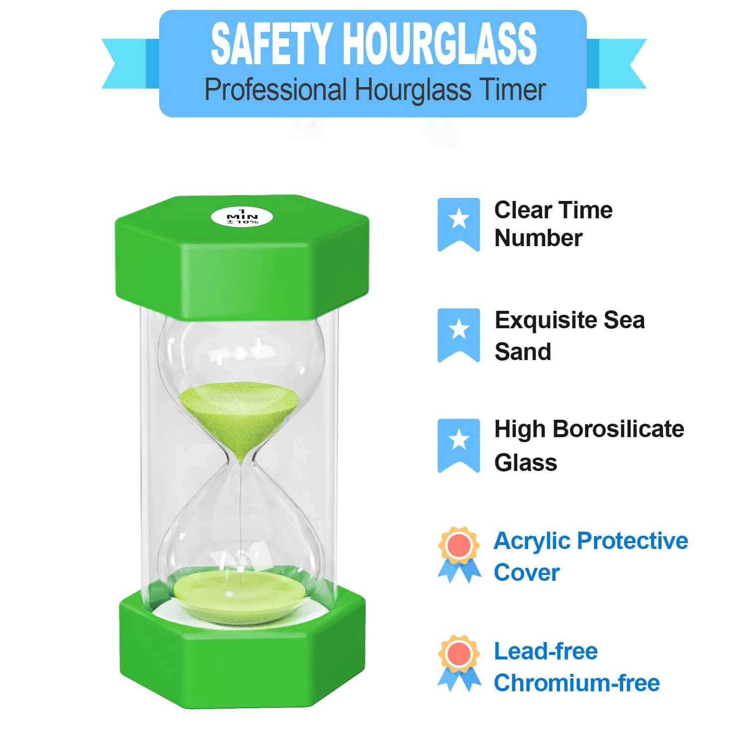 Hexagonal Hourglass Sand Clock for Kids Drop Resistance Kitchen Timer Home Decor Game Toys Gift 10 Minutes 15 Minutes 30 Minutes 6
