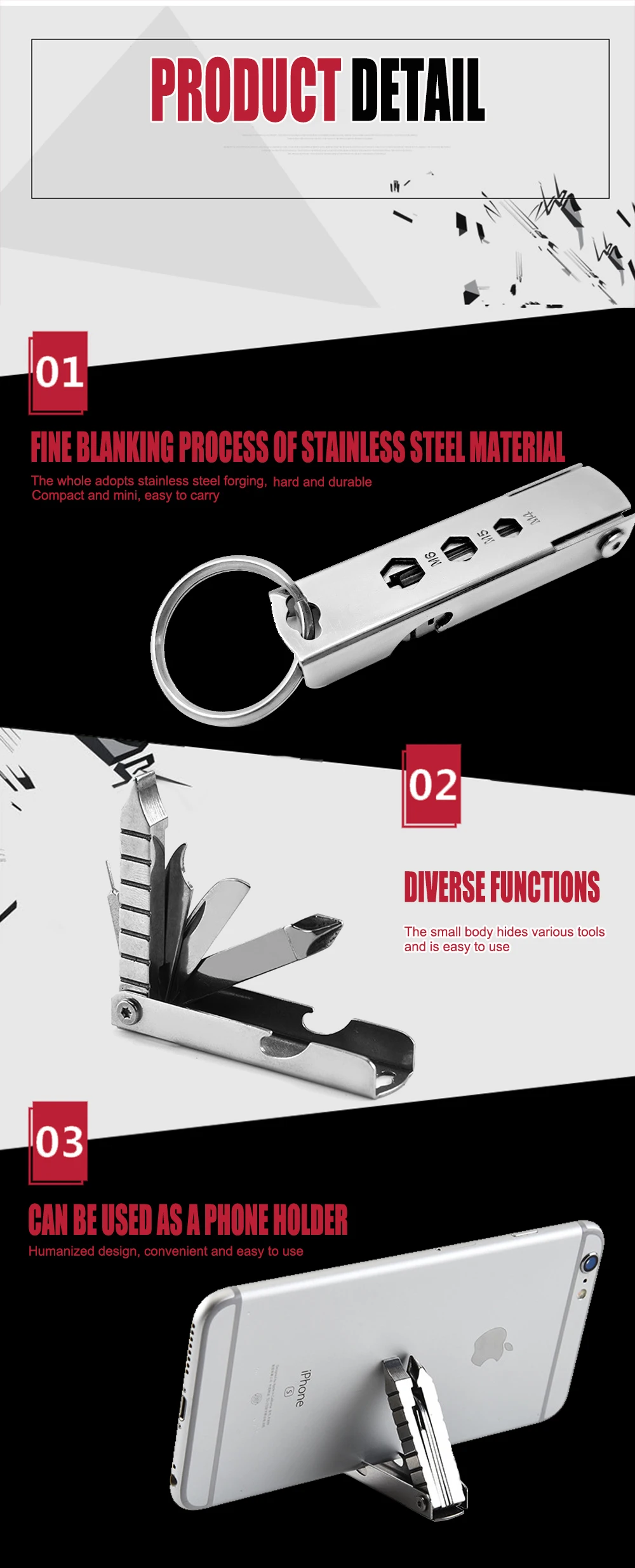 Tragbare Mini Edelstahl Schraubendreher Schlüssel Flasche Opener Kombination Werkzeug Set Outdoor Notfall EDC Reparatur Multitool – Detail 5