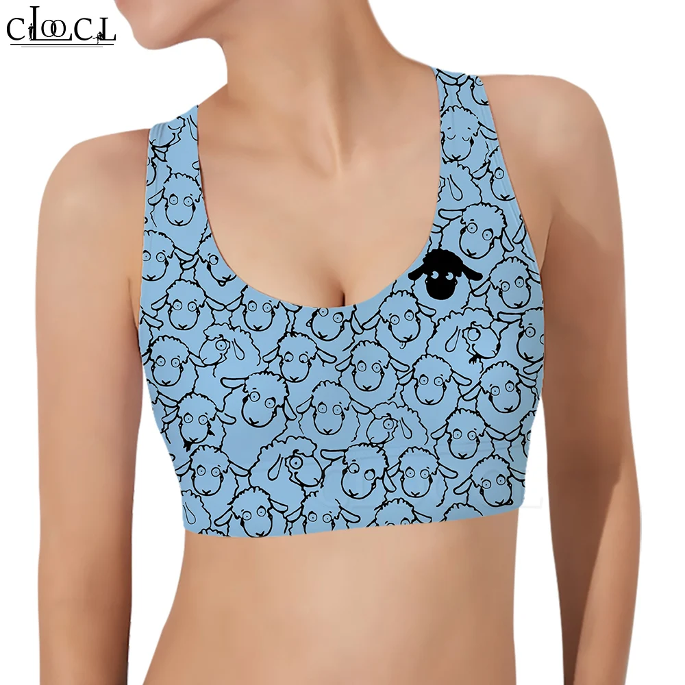 

CLOOCL Women Fashion Casual Sports Bra Cute Cartoon Lamb Pattern 3D Printed Tank Top Female Yoga Fitness Vest Blue Gym Clothes