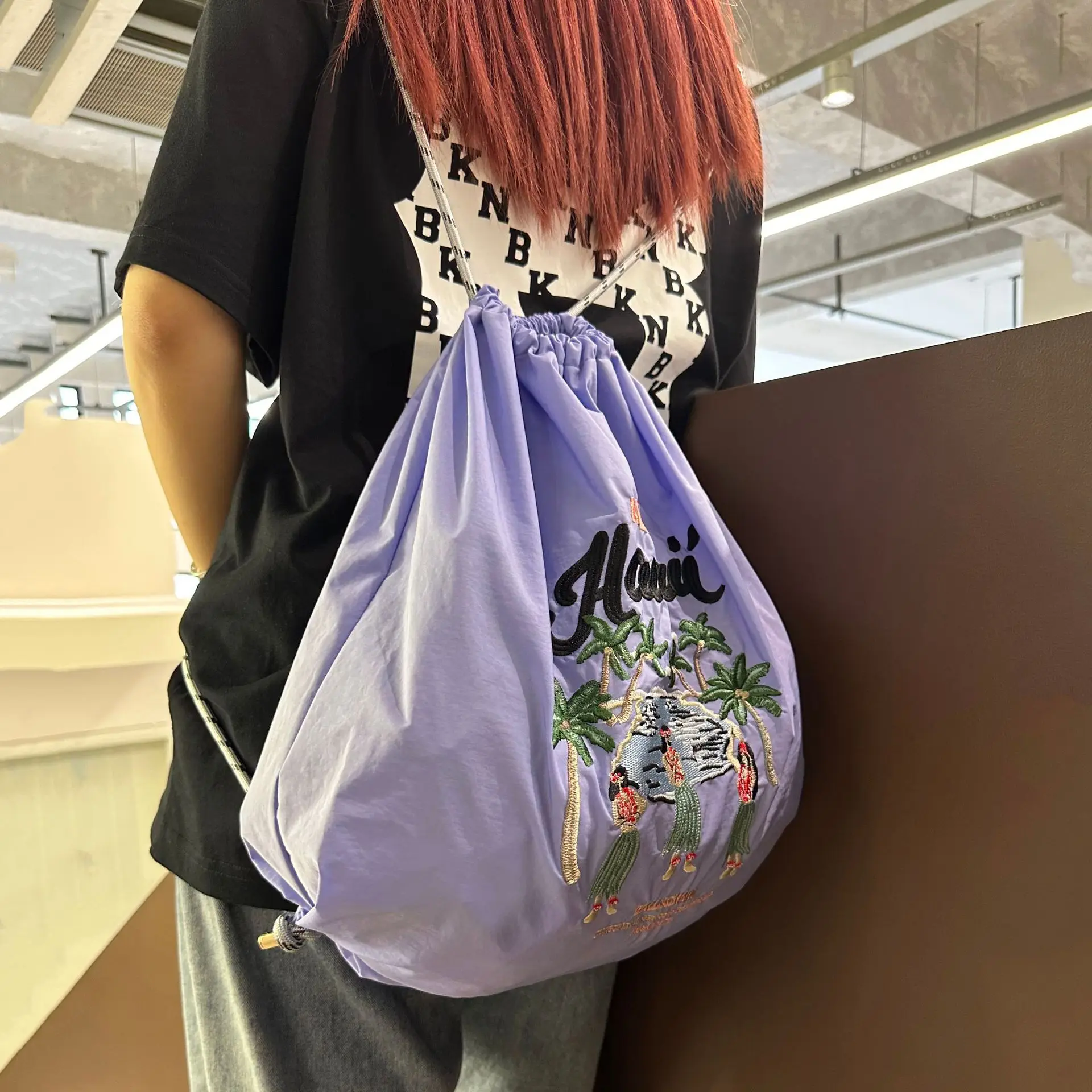 

Hawaiian Embroidery Drawstring Bag Nylon Designer Backpack Cat Shoulder Bags for Women Large Capacity Travel Bags Female Hobo
