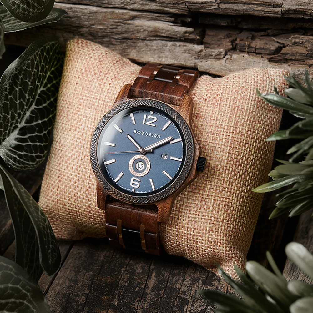 Wooden Watch BOBOBIRD Japanese Movement Men Quartz Wristwatch Top New Simple Design Week Date Display Customized Great Gift Box