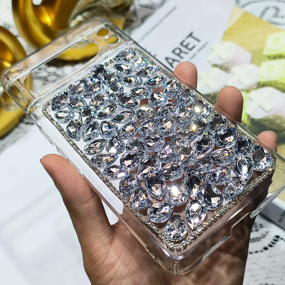 Glitter Diamond-encrusted Mobile Phone Case for Google Pixel 9 Pro XL 8 Pro 7 6 8A 7A 6A Bling Rhinestone Transparent Hard Cover