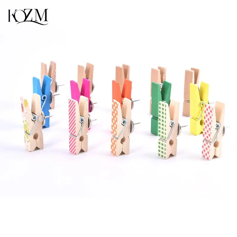 20Pcs/Box Office & School Stationery Pins Durable Wooden Clip Push Pins Decorative Binder Thumb Tacks For Cork Blackboard