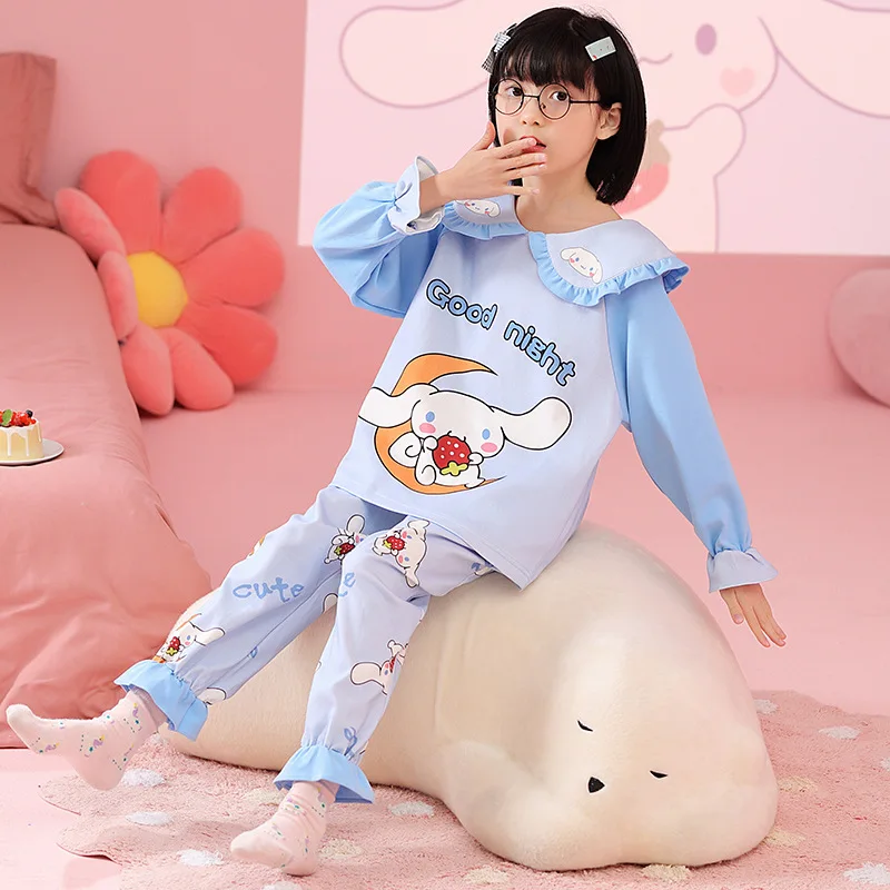 

Новая Пижама Sanrioed Kawaii аниме Cinnamoroll Kuromi Melody, детская одежда для сна, хлопчатобумажная Женская домашняя одежда, подарок для мальчиков и девочек
