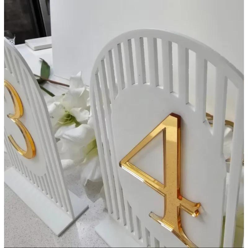 Wedding Unique Modern Table Numbers Matt White and Gold