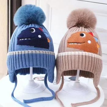 Children's Knitted Woolen Hat Cartoon Cute Winter Baby Hat for Boys and Girls To Keep Warm and Protect Ears