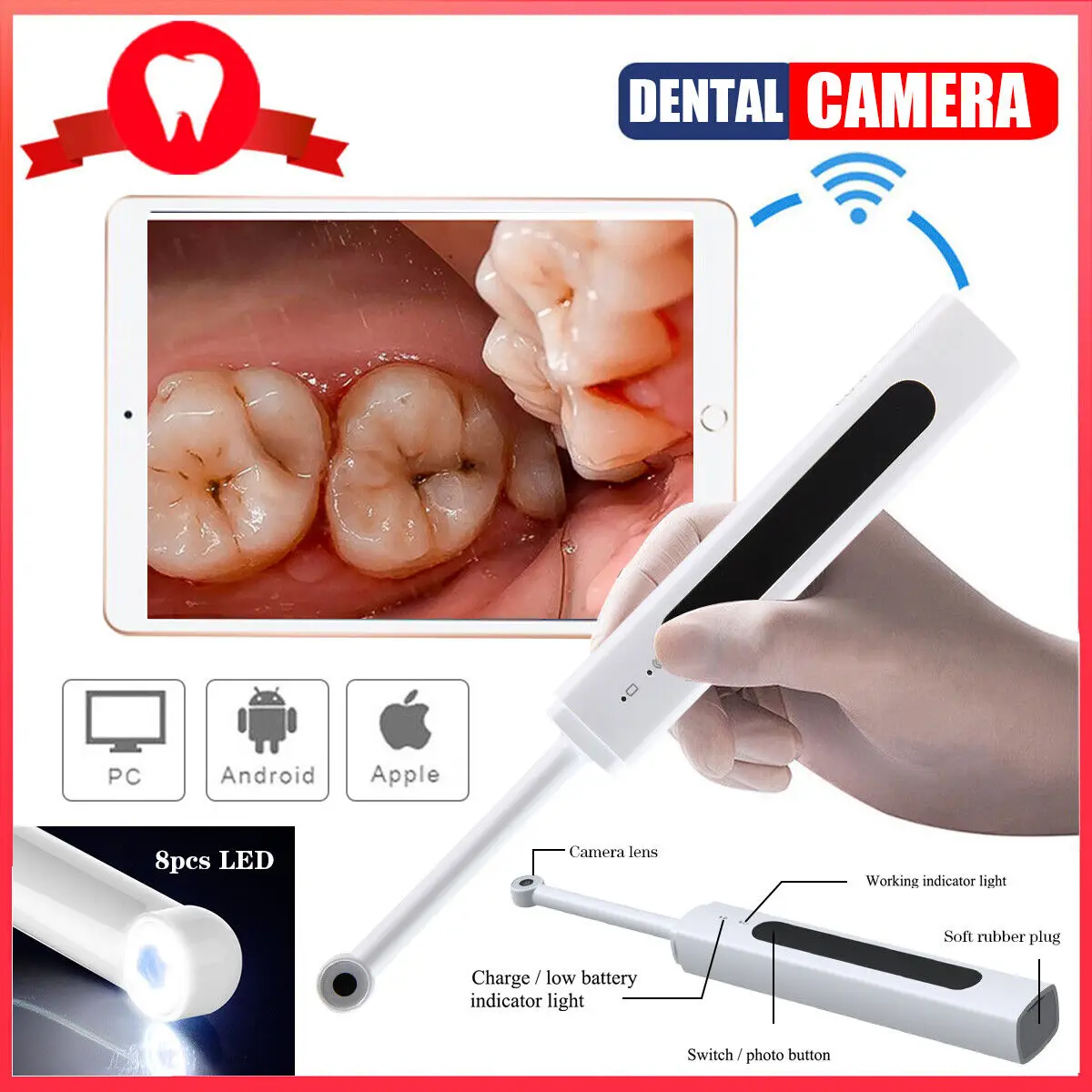

NEW VVDental Intraoral Dental Camera Wireless Wifi Oral Endoscope 300W Pixel Intraoral Camera HD Video for Android PC
