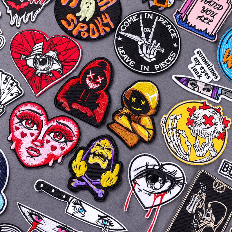 

Lantern Man Iron On Patches For Clothing Skull Knife With Tears Embroidery Patches Iron Sew On Embroidered Patch Cute Badge
