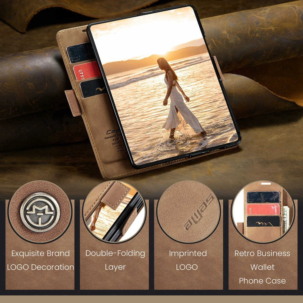 Retor Leather Anti-Drop Flip Wallet Phone Case with Card Holder