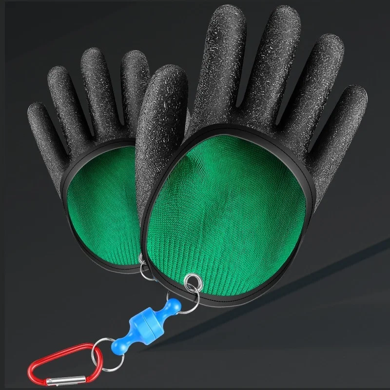 Description Picture 2 of itemMagnetic buckle thickened anti slip fish catching latex gloves, Anti puncture waterproof marine fishing gloves