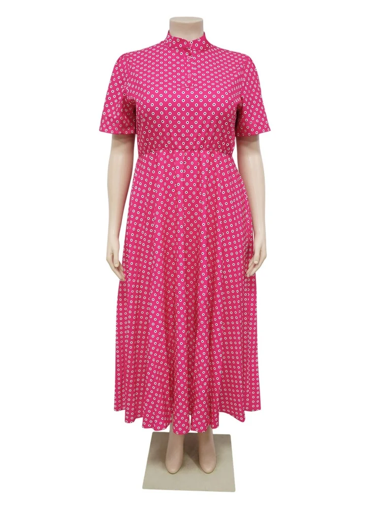 Wmstar Plus Size Dresses Women 2025 Dot Print Button Maxi Dress Fashion Big Swing Short Sleeve Outfits Wholesale Dropshipping