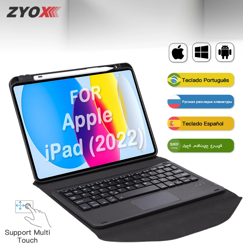 휴대용 분리형 자기 무선 블루투스 터치 키보드 케이스, 애플 Ipad 10.9 2022 태블릿 보호 커버 액세서리
