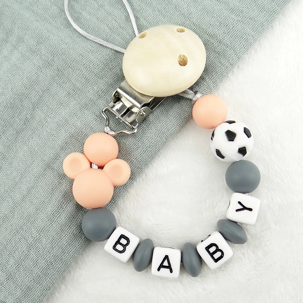 Handgemachte benutzerdefinierte Name DIY Fußball Baby Schnuller Clip Silikon Kette Anti-Drop Schnuller Halter – Detail 3