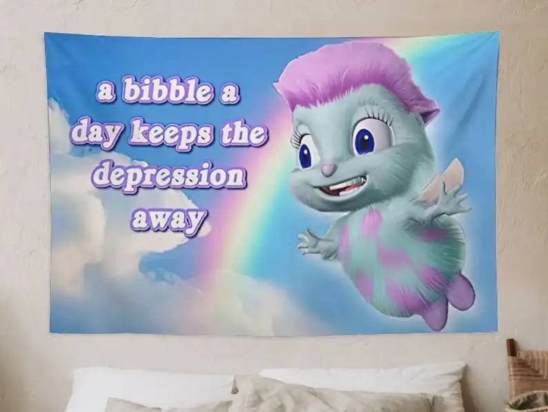 Bibble Meme Tapestry Bibble Happiness Funny Tapestries Novelty Tapestry Wall Hanging College Room Bedroom Living Dorm Decor