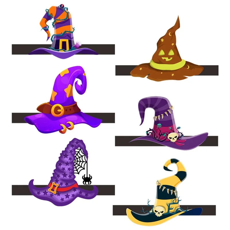 6pcs Halloween Party Decoration Party Hat Witch Hat Party Play Pumpkin Bat Ghost Crown Hat Halloween Decoration