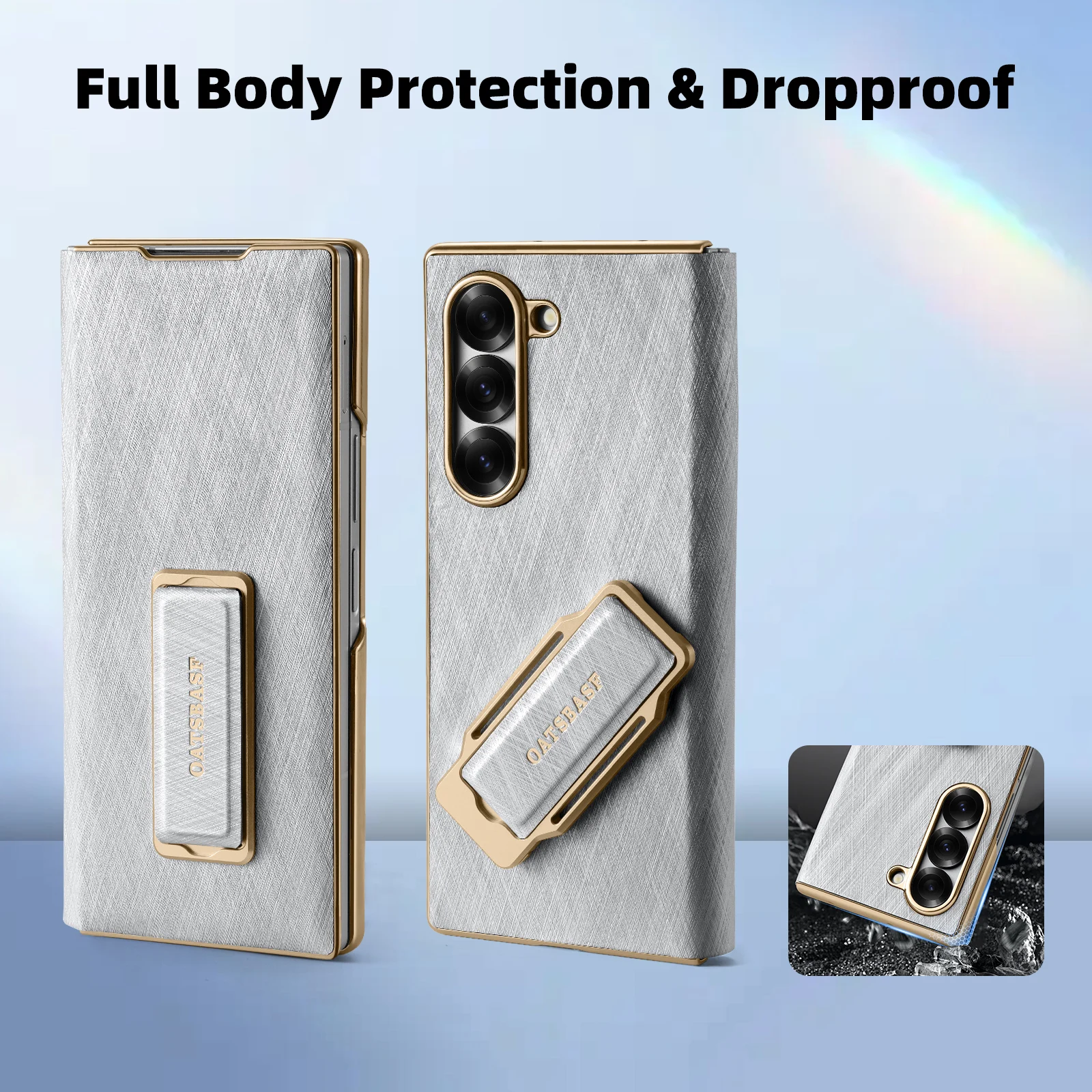 Eary for Samsung Galaxy Z Fold 6 Phone Case With Dual Wristband Leather 360° Rotation Magnetic Stand Full Body Shockproof Cover