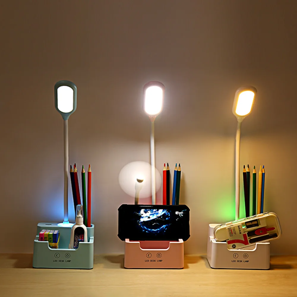 Hot Sales Rechargeable Multifunction Study Lamp With Pen Holder Mobile Phone Reading  Flexible Desk LED Table Lamp