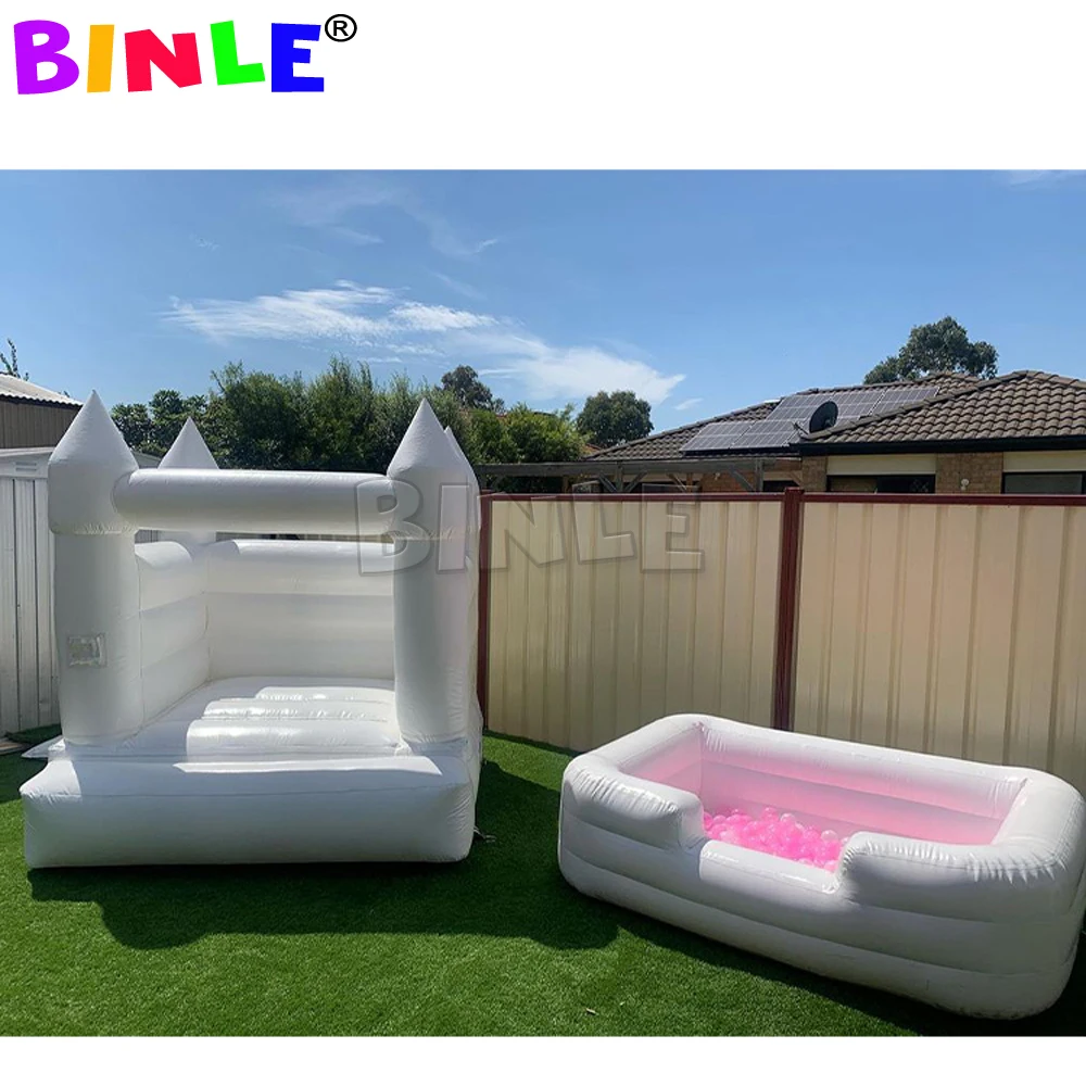 

Birthday Kids Mini White Air Bounce House Inflatable Jumping Castle With Play Ball Pool Kit For Sale