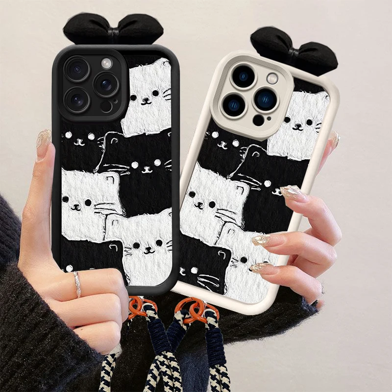 Cat Print Phone Case with Hang Lanyard Cover
