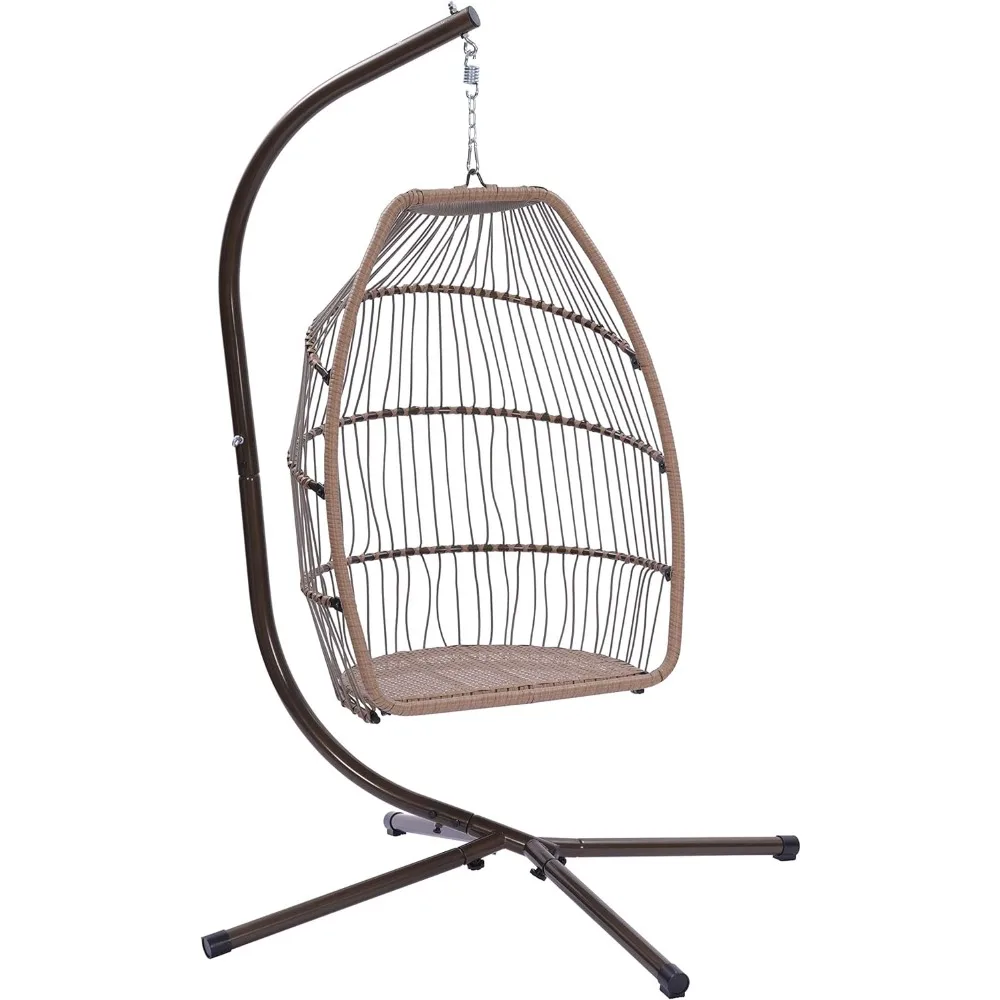 

Outdoor Patio Wicker Folding Hanging Chair,Rattan Swing Hammock Egg Chair with Cushion and Pillow Freight free