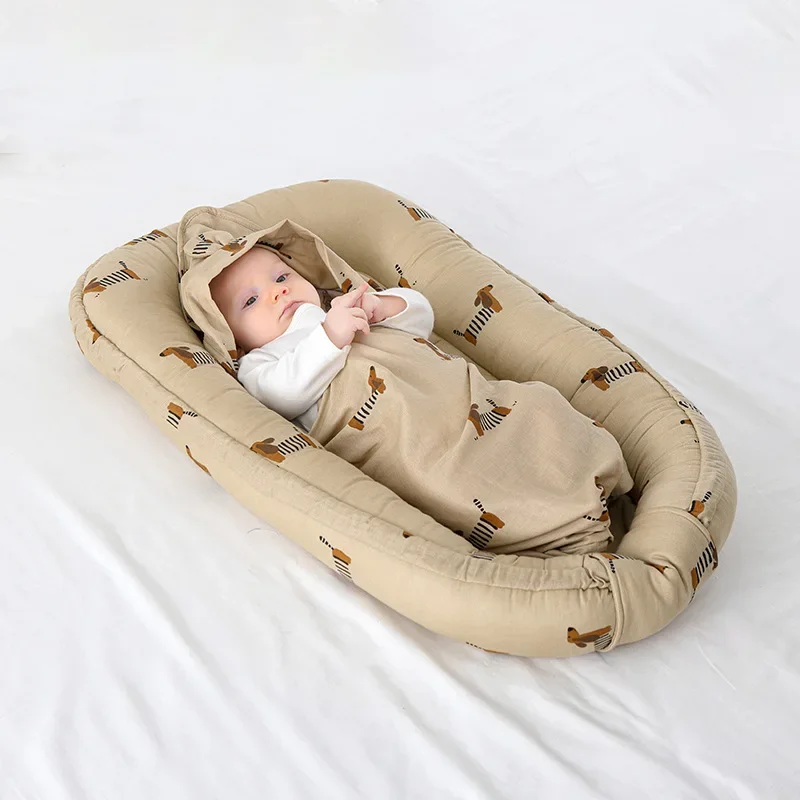 Culla per neonato in cotone per lettino per neonato Paraurti per culla Nuovo 95x60 cm Lettino nido per bambini con cuscino Lettino da viaggio per culla portatile - immagine 2