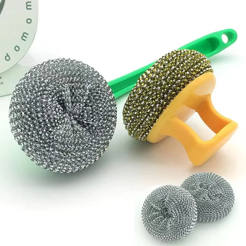 

Steel wire ball brush Long handle pan cleaning brush, dishwashing brush, stainless steel wire ball kitchen cleaner Kitchen tools
