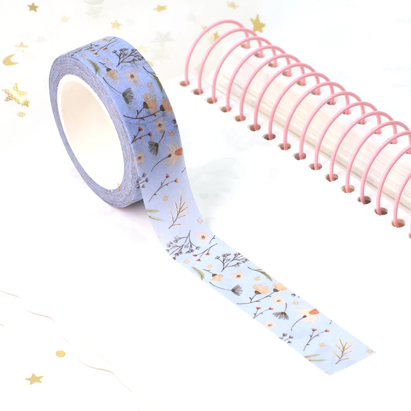 NEW Spring 1PC. 10M Decorative Light Blue Floral Washi Tape DIY Scrapbooking Planner Adhesive Masking Tape Kawaii Stationery 4
