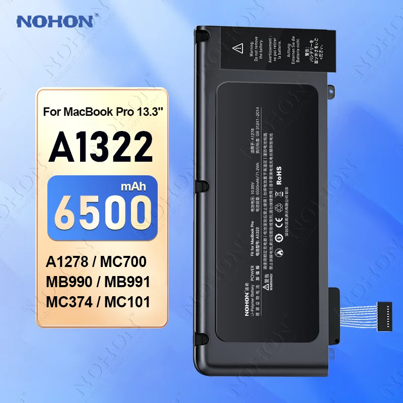 Nohon-bateria do Portátil para Apple Macbook Pro Baterias de Substituição 13.3 em A1322 A1278 Mc700 Mb990 Mb991 Mc374 Mc101 Md313