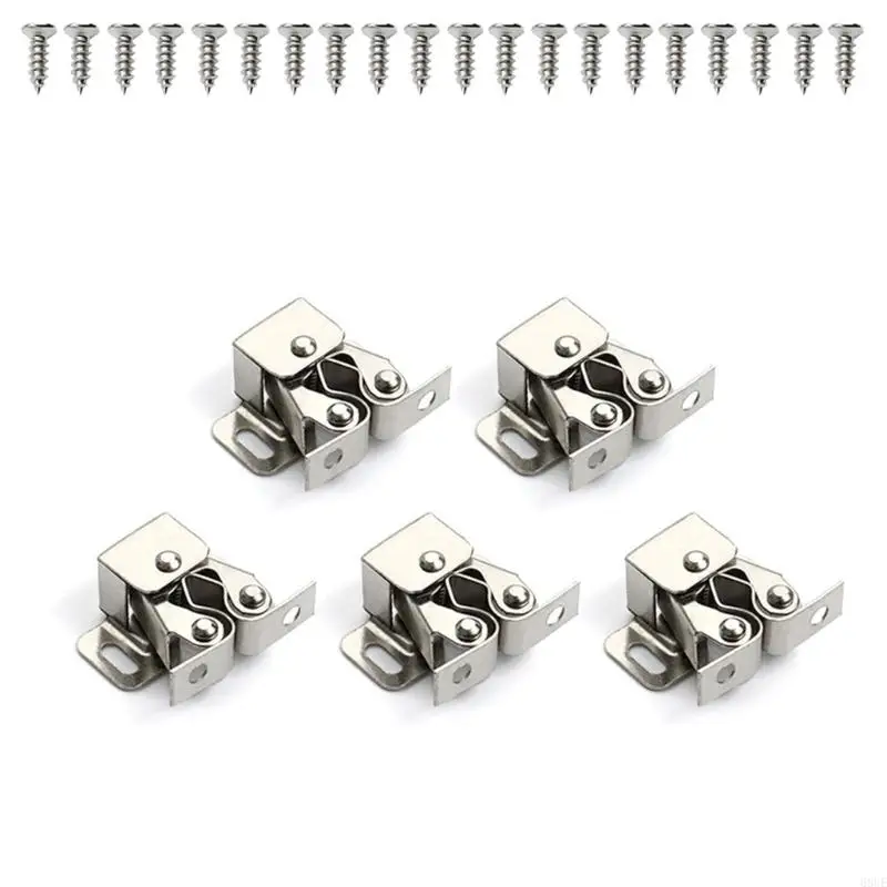 68UE Pack of 5 Double Cabinet Door Catches Easy Installation Closet Catch for Home