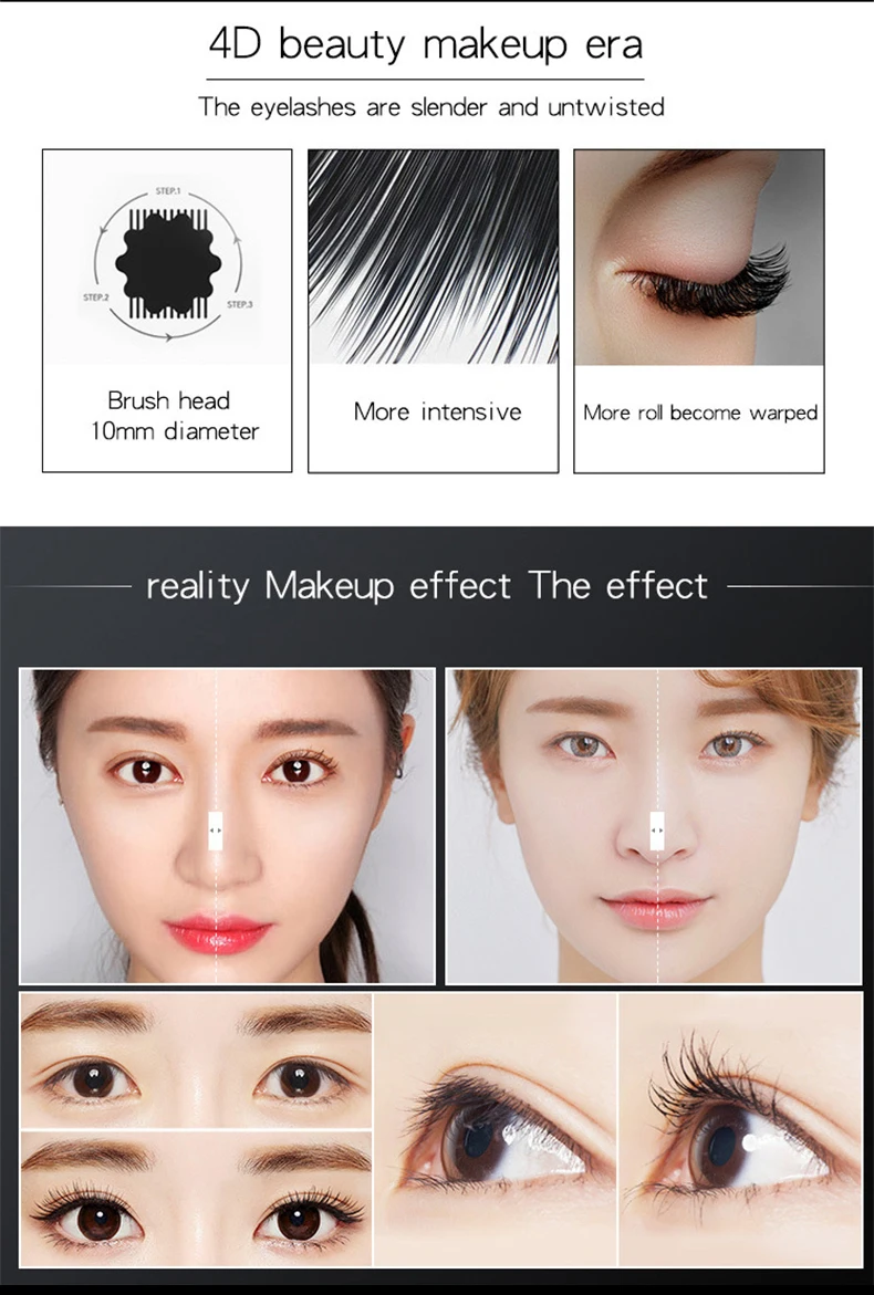 4D Mascara Lengthening Waterproof Eyelashes Eye Mascara Black Volume With Silk Fibers Brush Eyelash Makeup Tool Cosmetics