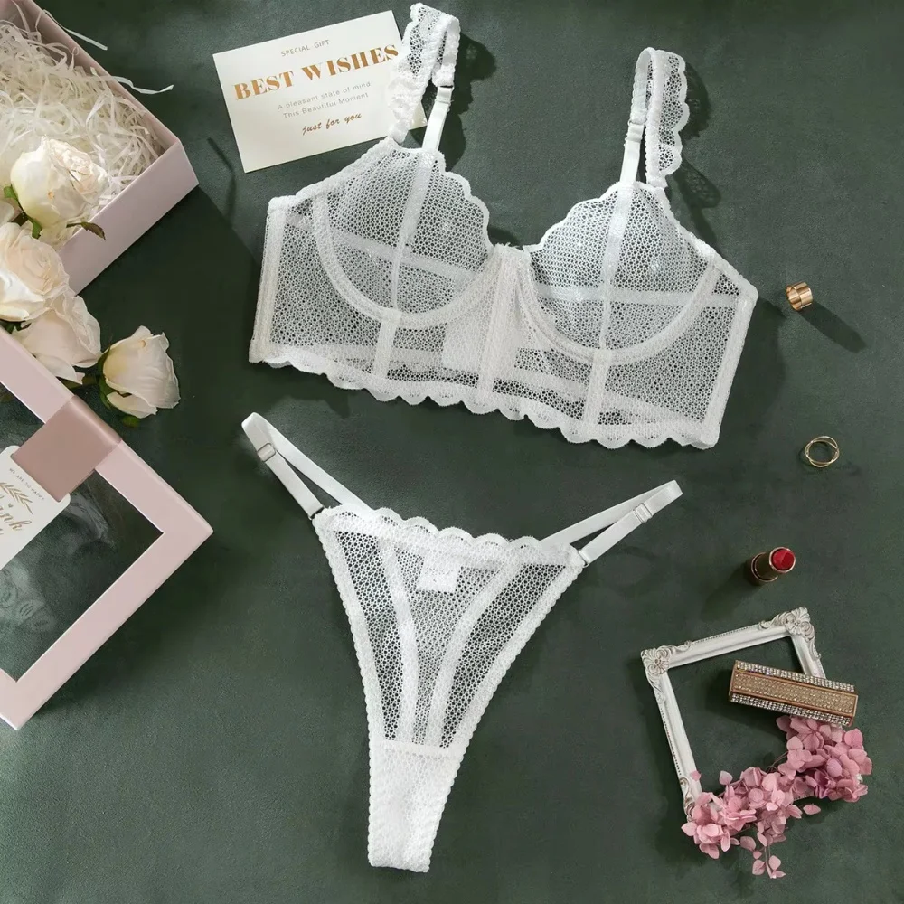French sexy fishbone mesh vest hollow elastic lace Shapewear bra thong suit