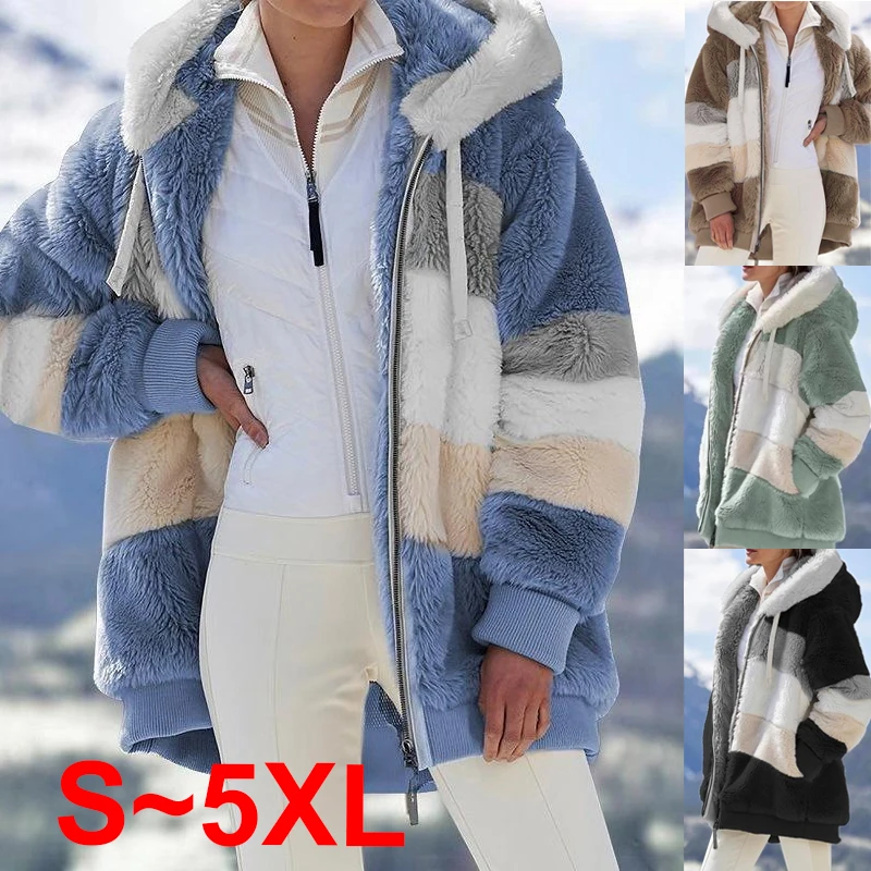 2023 Popular New Winter Women's Hooded Warm Plush Loose Coat Women's Jacket Winter Outdoor Zipper Women's Coat