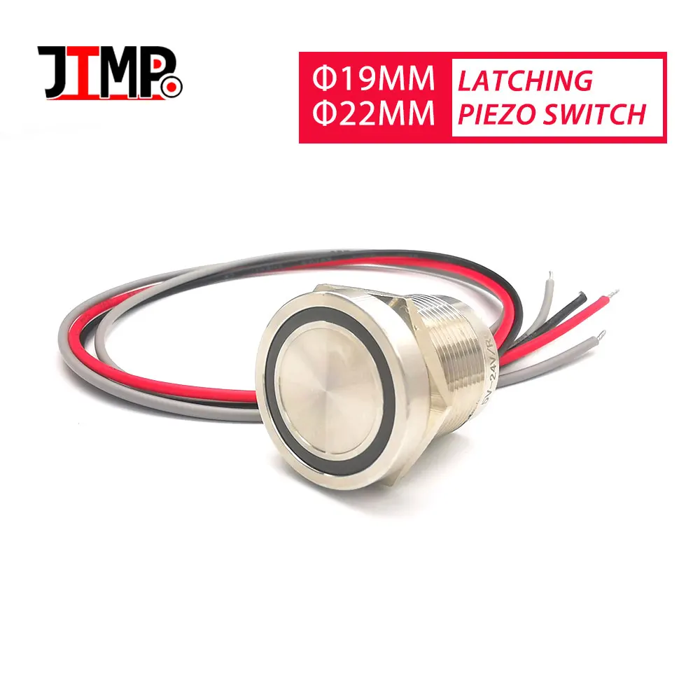 Botão Led Piezo Switch tipo de Bloqueio Vermelho e Verde Led Light 19 mm 22 mm 25 mm 5v 24v Aço Inoxidável