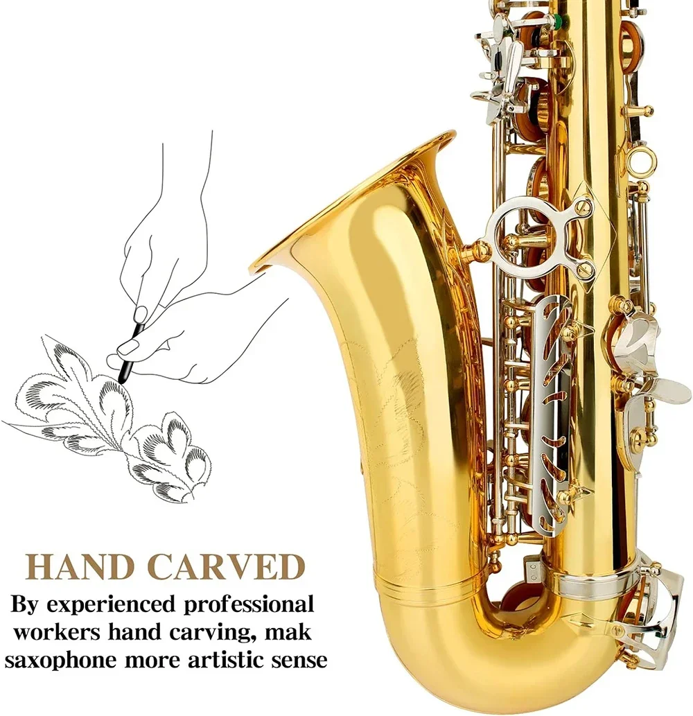 Gold Silver Eb Alto Saxophone for Beginners Adults Brass E Flat Key Type Saxophone Woodwind Instrument with Case Strap Glove