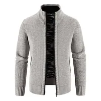 2023 Autumn/Winter Knitted Cardigan Men's Outerwear Stand up Neck Zipper Long Sleeve Coat Jacket Loose Relaxed Sweater 1