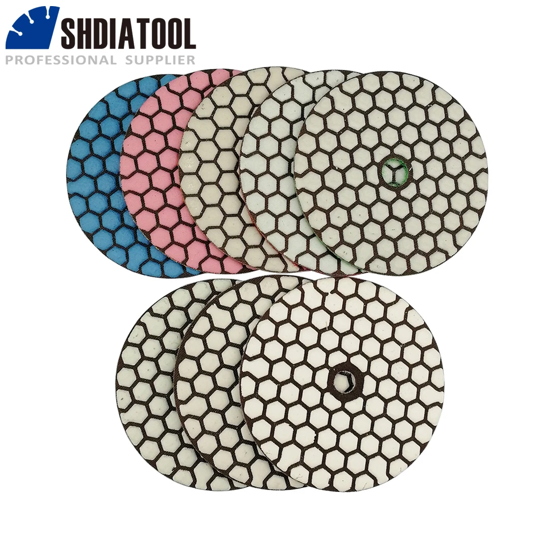 SHDIATOOL 8pcs/set 100MM Dry Diamond Flexible Polishing Grinding Pads 4inch Stone Sanding Disc for Marble Granite Ceramic shdiatool 8pcs 20 68mm diamond core drill chamferer bits m14 dry vacuum brazed porcelain tile granite marble ceramic hole saw