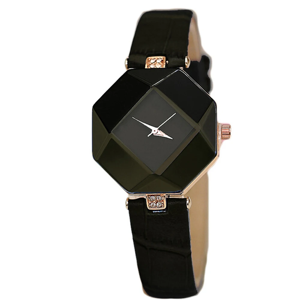 Women Watches Gem Cut Geometry Crystal Leather Quartz Wristwatch Fashion Dress Clock Ladies Gifts Relogio Feminino 5 color