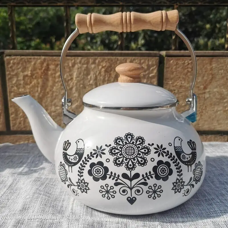 New Enamel Teapot Enamel Cold Kettle Kettle Hot and Cool Water Jug Tea Pot Stove White