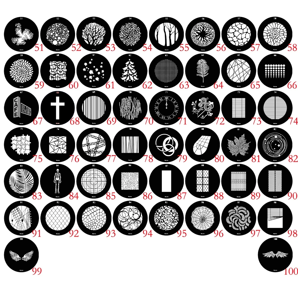 50 pieces light shooting GOBO M Size OT1 B Size Spotlight PJ-BM-19/36 Mask size 86mm 66mm