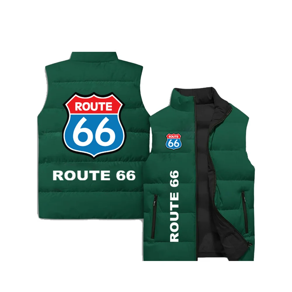 thumbnail image 4 of Chaqueta sin mangas con estampado 3D ROUTE 66 para hombre, chaqueta con cremallera y cuello alto para otoño/invierno, camiseta sin mangas versátil para la calle, 4 of 5