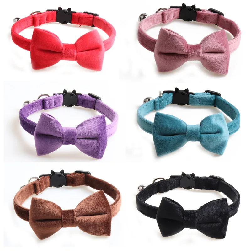 Title 1, Adjustable Velvet Solid Colour Cat Collar Bowkn...
