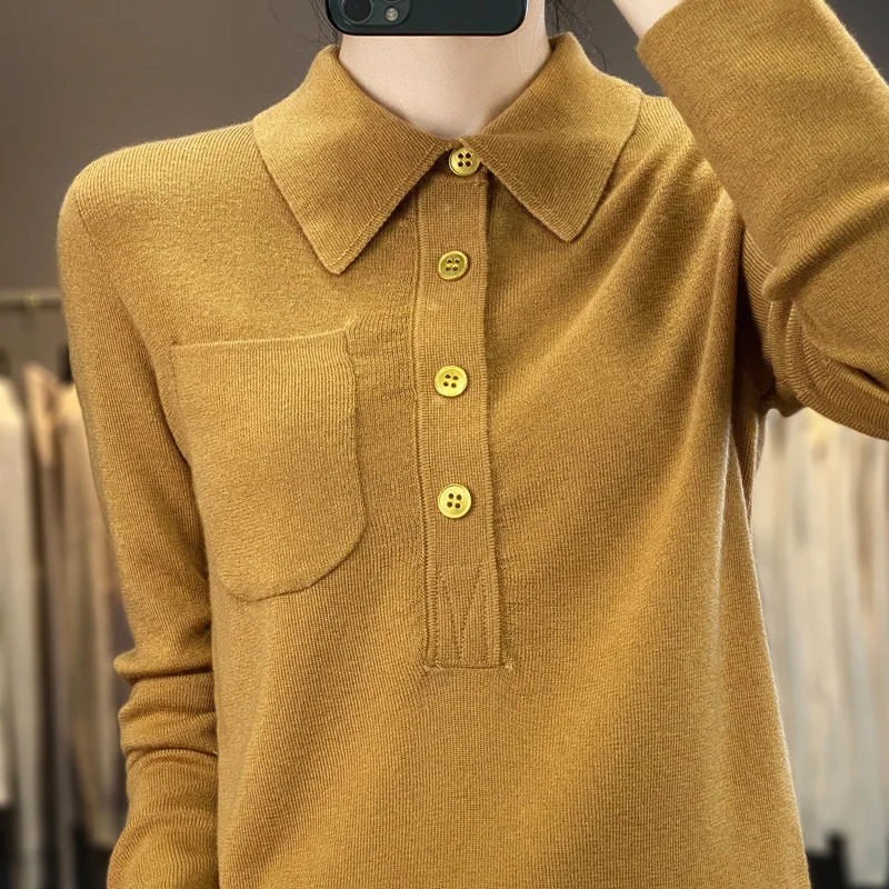 

Polo Polo Collar Women's Autumn and Winter New Design Feeling Half Open Collar Inner Pair Small Bottom Top Outer Pair Top