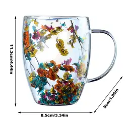 Insulated Double - Walled Glass Coffee Mug with Floral Design and Anti - Scald Handle - 301 - 400ml (Colorful2)
