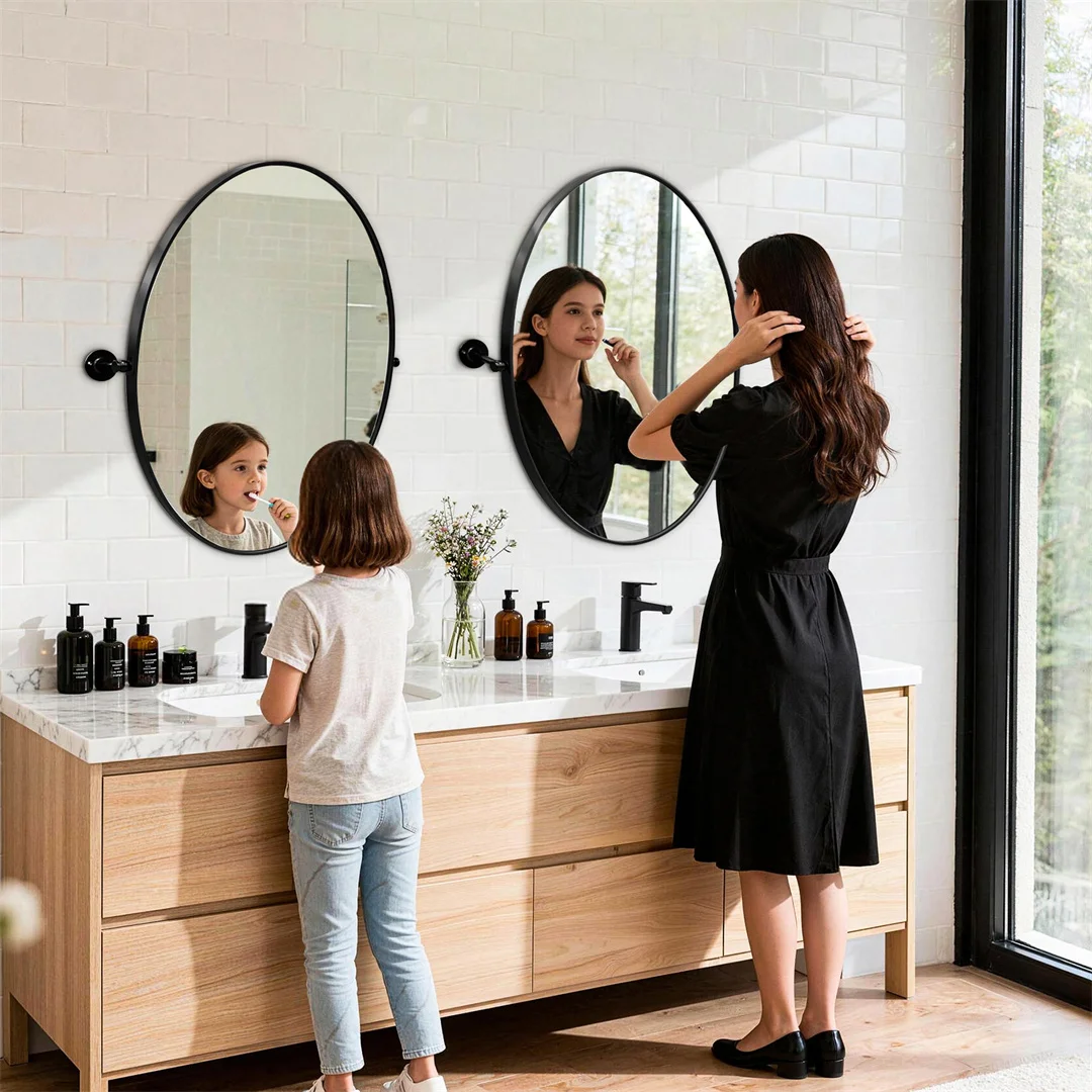 LUVODI Tilting Bathroom Mirror: 20”x28” Oval Black Pivot Mirror Wall Mounted Vanity Mrror