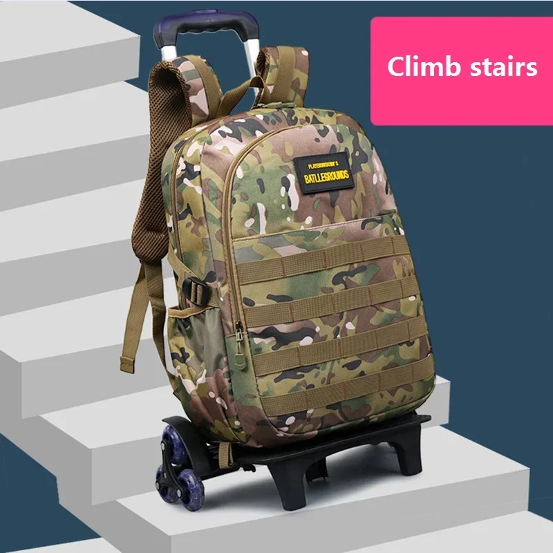 New Mochila Escolar Camo Printing Backpack Trolley School Bags Plecaki Climb Stairs Bolsa Masculina Wheels Tactical Backpack