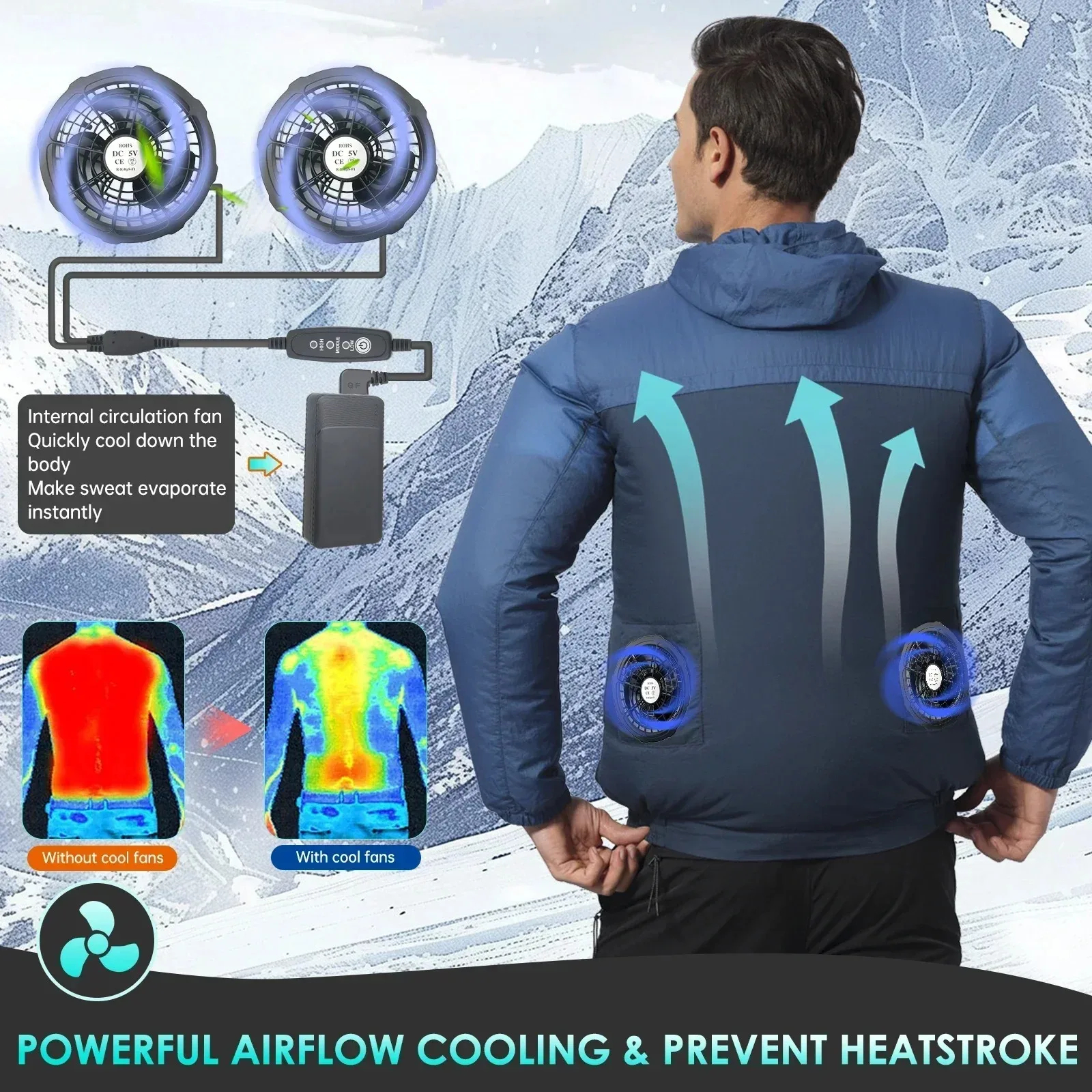 Air Conditioner Vest Cooling Fan 5V or 12V Adjustable Gear High Speed Fan For High Temperature Outdoor Work Fast Cooling DC Fan 5